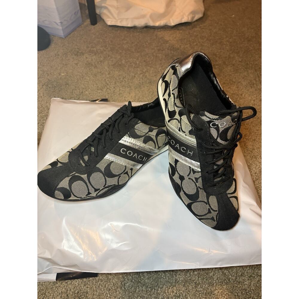 Coach Signature Jacquard Monogram Sneakers Flats Shoes Black Grey Women's - NWOB